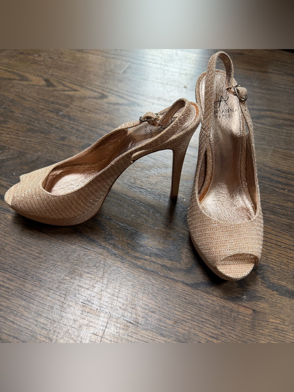 Adrianna Papell Rita Slingback Evening Stiletto Gold Metallic Glitter Sz 8.5 US